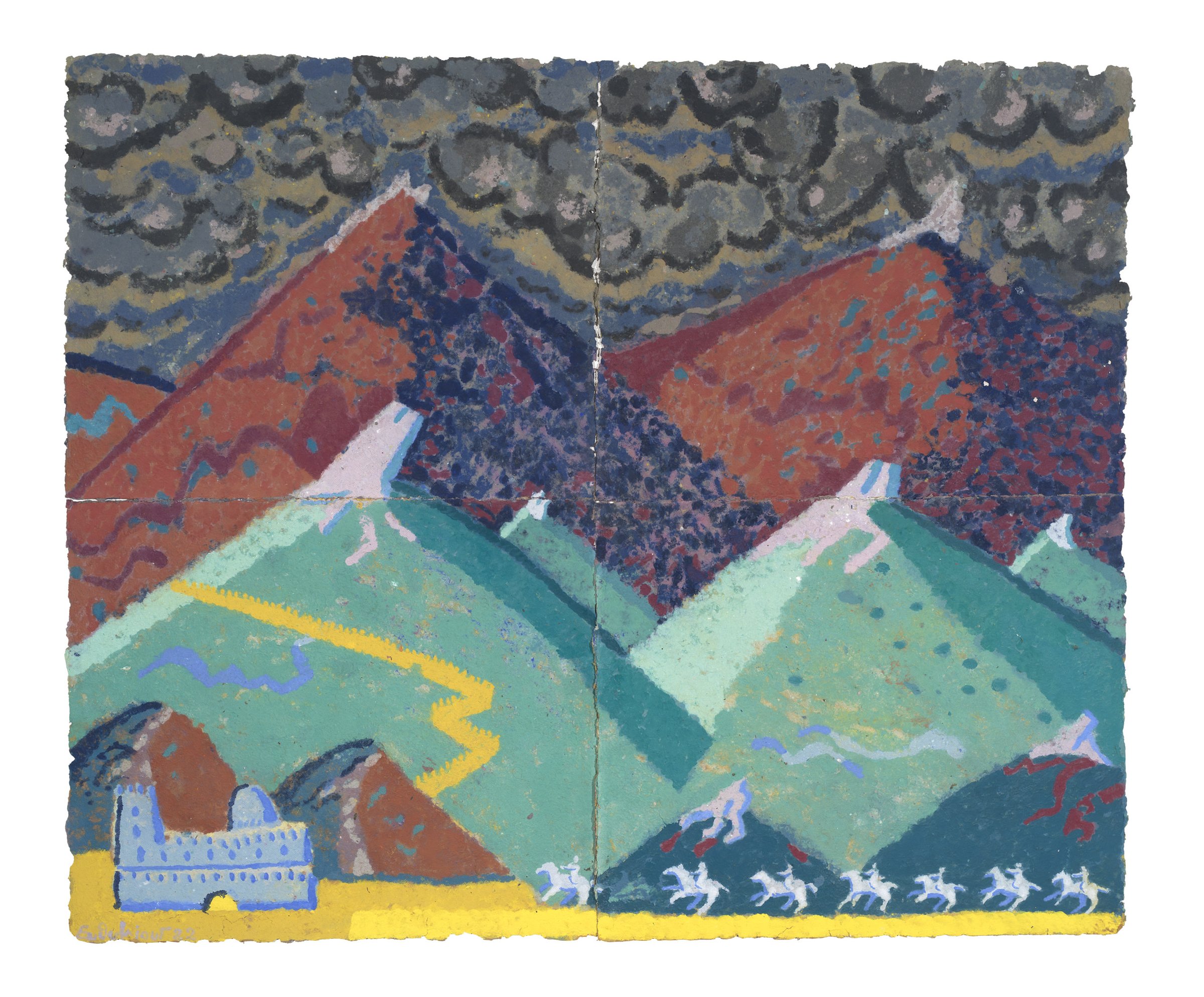 Big and bigger mountains, Coloured paper pulp, 2022 — Giannis Efthimiou