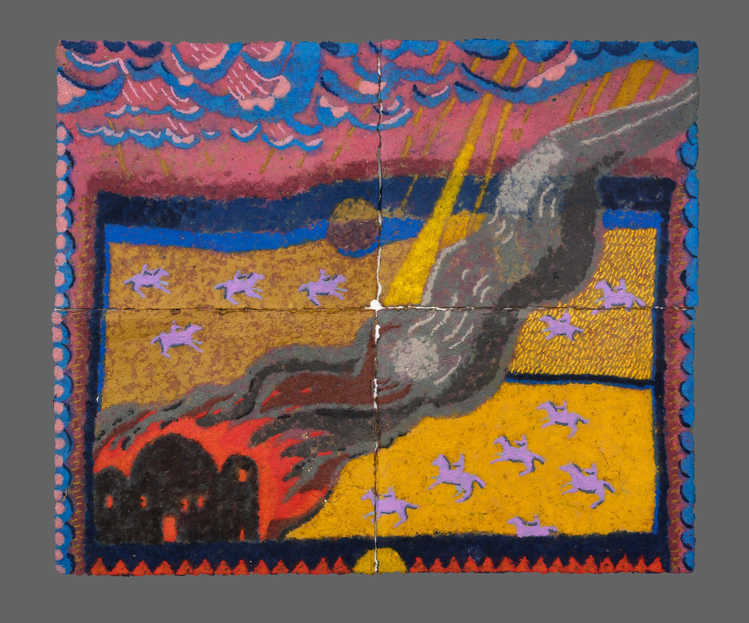 Church in flames, Coloured paper pulp, 2022 — Giannis Efthimiou