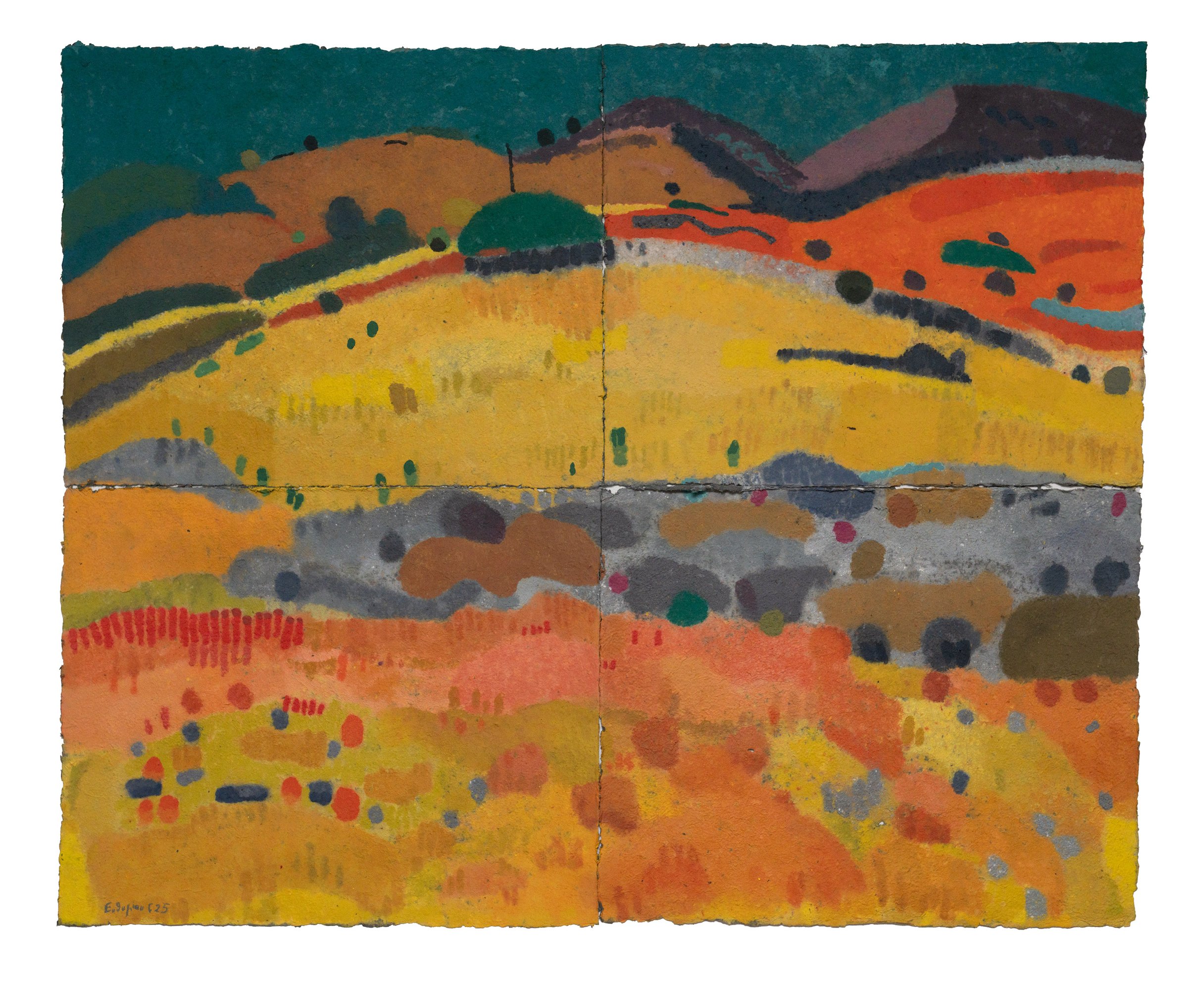 Some yellow under the deep green II, Coloured paper pulp, 2025 — Giannis Efthimiou