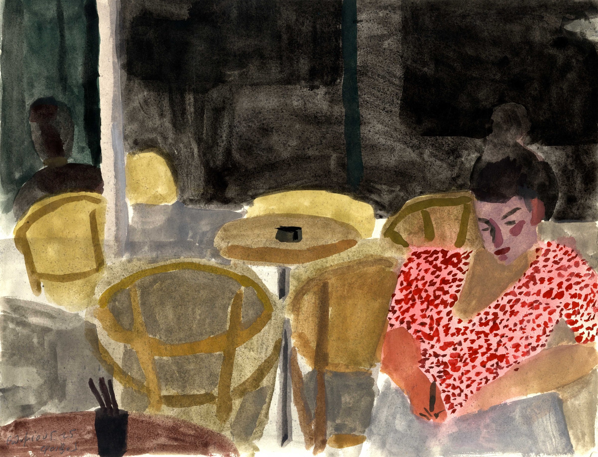Foivos cafe, Watercolour on paper, 2025 — Giannis Efthimiou